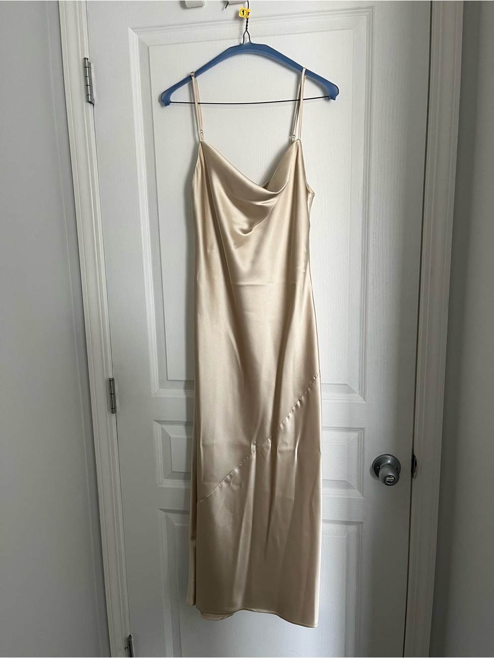 Park & Fifth Champagne Satin Cowl Neck Midi Dress